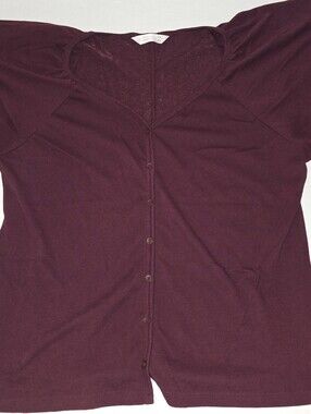 LC Lauren Conrad Burgundy Button-Front Flutter Sleeve Top